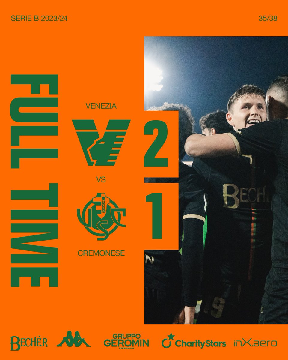 FULL TIME | #VeneziaCremonese 2-1 24’ Vazquez 48’ Gytkjaer 76’ Bjarkason #ArancioNeroVerde🟠⚫️🟢