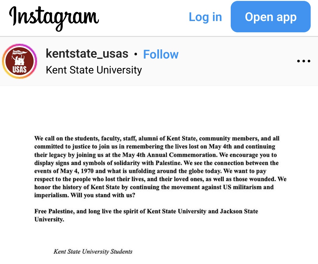 Kent State University students come out with demands and an All Call to Action for the May 4th Annual Commemoration. 'Will you stand with us?' 'Free Palestine, and long live the spirit of Kent State University and Jackson State University' Posted by multiple student orgs on IG