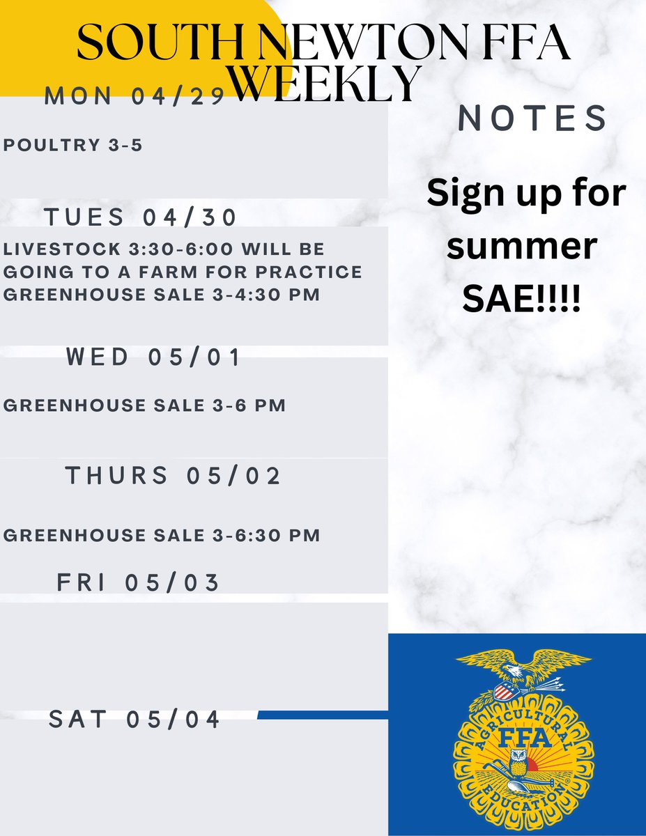 Next week's schedule!
