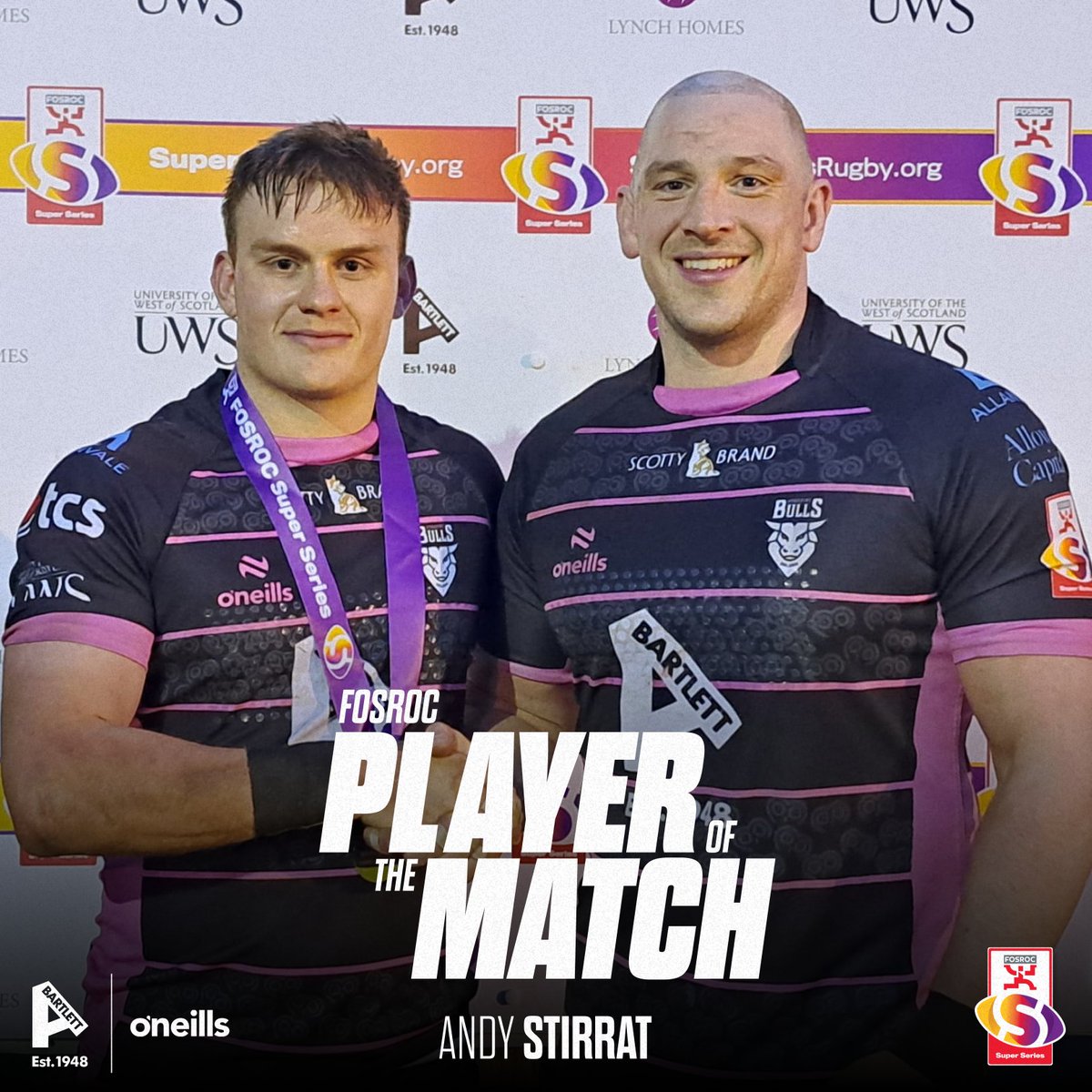 🏅 FOSROC Super Series Player of the Match, Andy Stirrat! Great performance from Andy in a dominant performance from The Bulls! 🔥 #backingthebulls | #FOSROCSuperSeries
