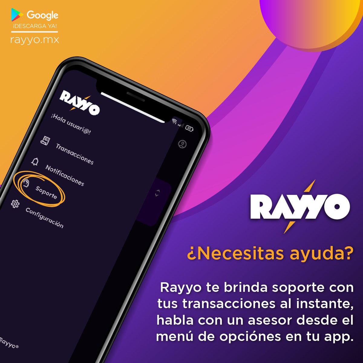 Rayyo te ofrece una seccón especializada en atención al cliente, contáctanos para brindarte apoyo con tus transacciones, dudas con rayyo app o para darnos tus sugerencias y comentarios.

#soporte #atención #clientes #app #rayyo #androidapp #android #ayuda #comentariosysugerencias
