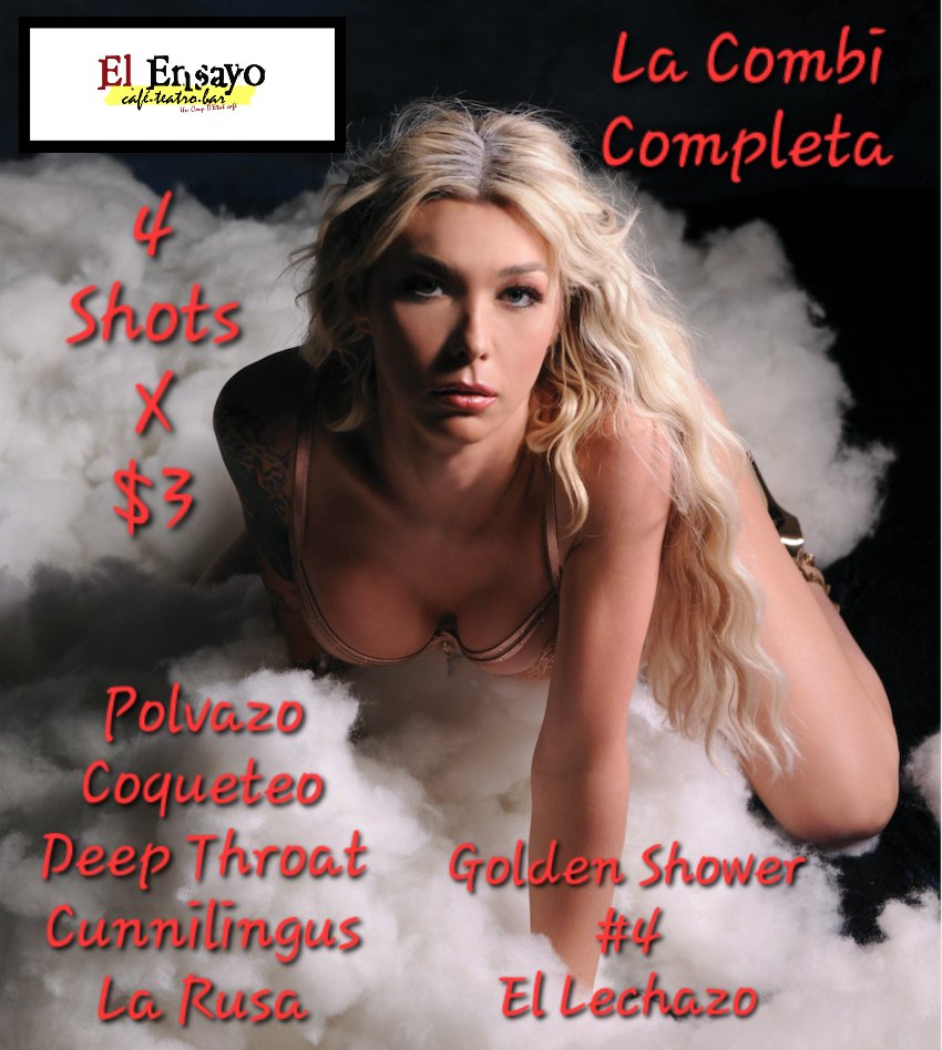 ensayorp's tweet photo. Tú quieres la Combi Completa!! 4 shots por $3. 
Escoge tus favoritos y dale pa' abajo!!
Vente pa' acá!! https://t.co/8goKiv1D86