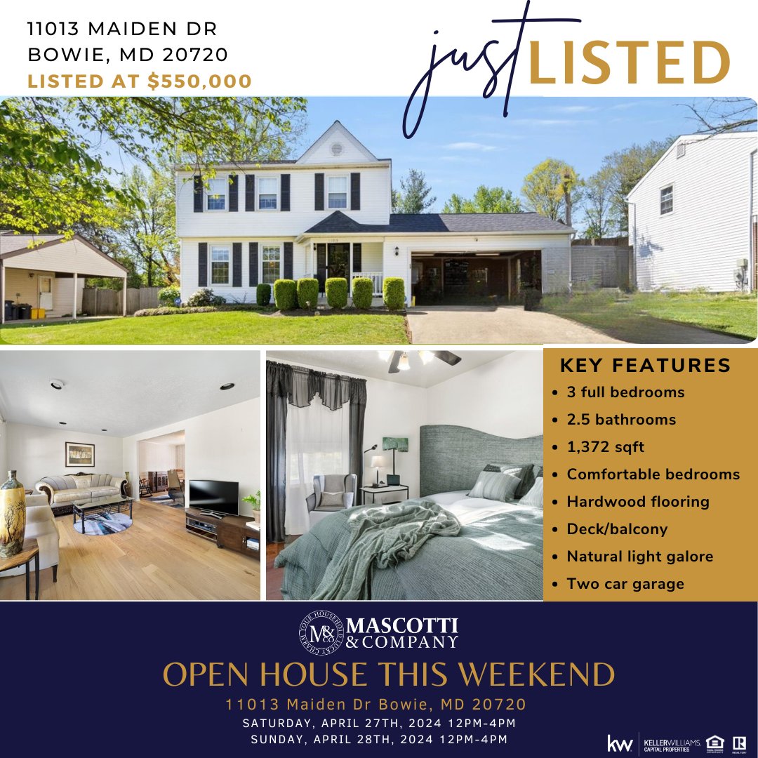 🏠Guess what…We have a new listing! 
✨11013 Maiden Dr Bowie, MD 20720
We are so excited to host our grand open house this weekend and see all of you there! 

#Bowiemd #listing  #maryland #mascottico #realestate #realtor #dmvrealestate #yourhouseholdluckycharm #newlisting
