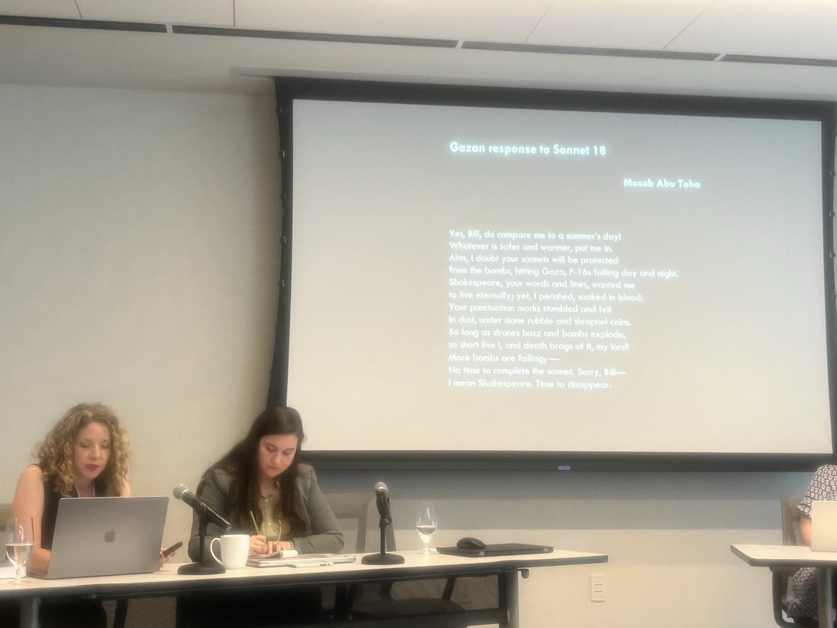 Our final speaker for this roundtable is @KathrynVSantos. She asks us to pause for a moment to consider the discussion of Shakespeare during a period of ongoing global conflict and student-led protests in Texas and elsewhere across the nation.