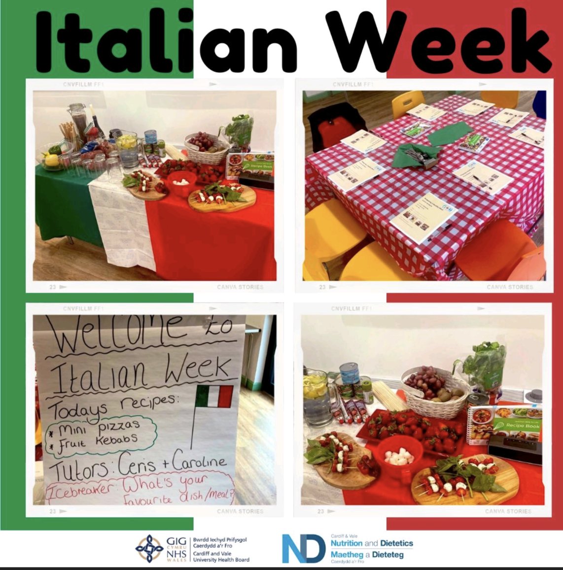 Bringing a taste of Italy to Cardiff this week at Preparing a Healthy Meal course @CAERHeritage 📃Mini pizzas Caprese skewers Fruit kebabs Healthy, low cost alternatives to a take away 😊🍅🧅🧄