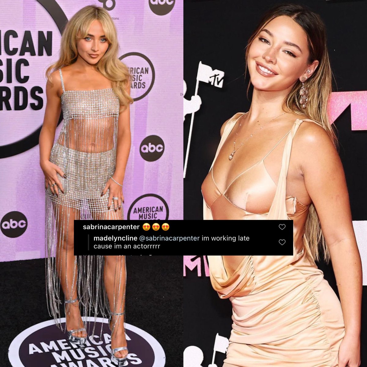 DIVAS! Sabrina Carpenter comentou em fotos postadas por Danielle Priano de Madelyn Cline e a atriz respondeu Sabrina com um trocadilho de “Espresso”.