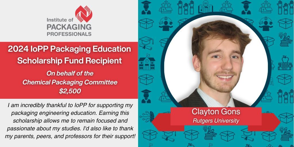 Congratulations to Clayton Gons, our 2024 PESF recipient! This scholarship is given on behalf of our 2023 TCOY, the Chemical Packaging Committee. Clayton is a junior packaging engineering student at @rutgerssoe. We look forward to your contributions to packaging!