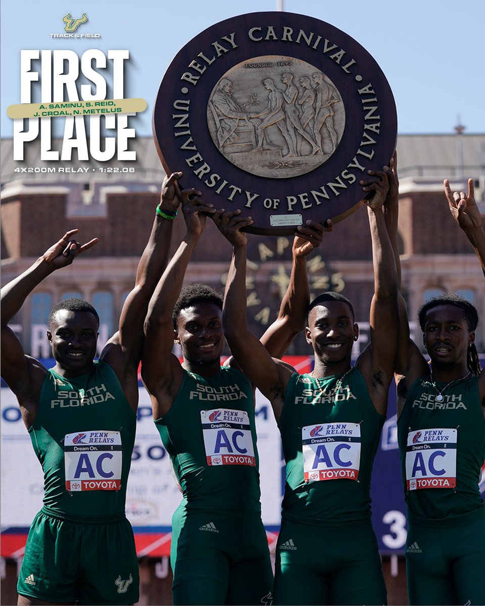 4x200m PENN RELAYS SWEEP🏆 Abdul-Rasheed Saminu, Shevioe Reid, Jaleel Croal, and Nathan Metelus ran a 1:22.08 to win the Penn Relays 4x200m Championship of America for the first time in men's program history! #HornsUp🤘