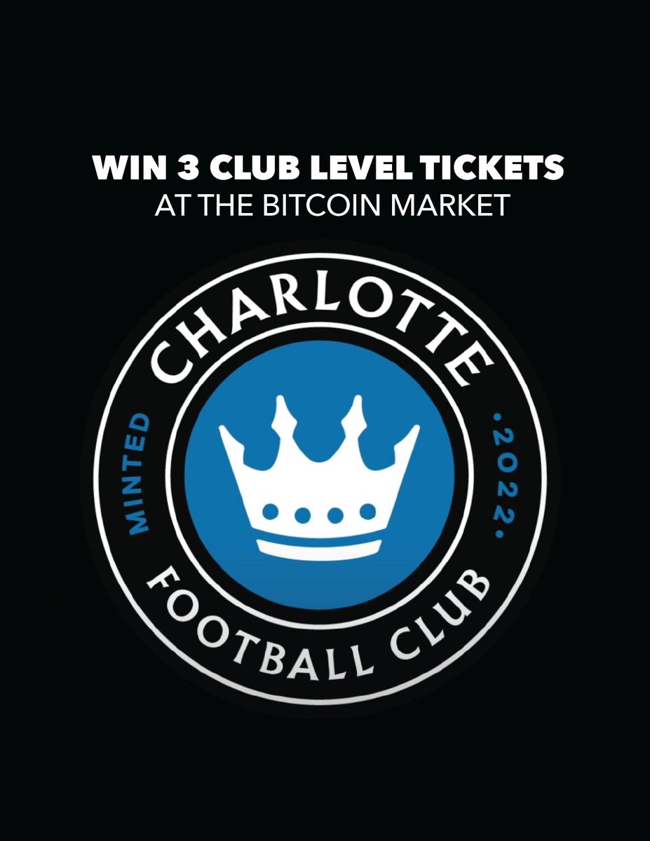 Win 3 club level tickets to the next @CharlotteFC game! Find the Bitcoin Charlotte booth for details. 

#charlottefc
#cltfc
#mls
#soccer
#freetickets
#bitcoinmarket
#bitcoincommunity
#bitcoin
