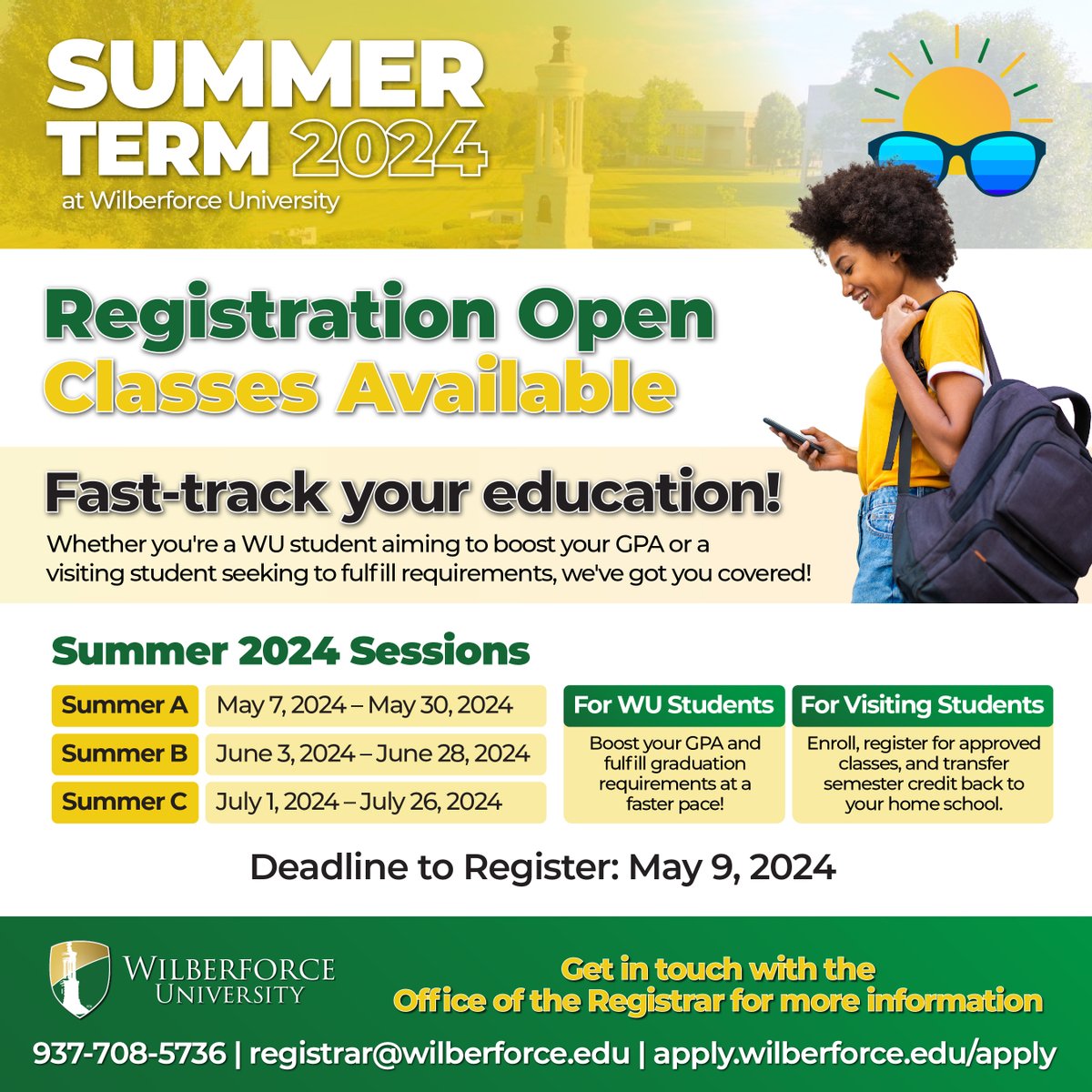 Fast-track your education this Summer at Wilberforce University! 🎓 Whether you're a WU student aiming to boost your GPA or a visiting student seeking to fulfill requirements, we've got you covered! 🚀 #GoBulldogs #WilberforceUniversity #WU1856 #HBCU