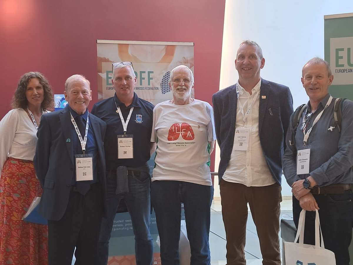 #TeamILFA @EU_IPFF Patient Summit. Pictured are Maureen O'Donnell (@ILFA_Ireland CEO), Matt Cullen, Robert Hurley, Sean O'Se, @IPFthurles (EUPFF CEO) and @ColinEdwards767 Earlier today Matt delivered a platform presentation about his experience of lung fibrosis. Well done Matt!