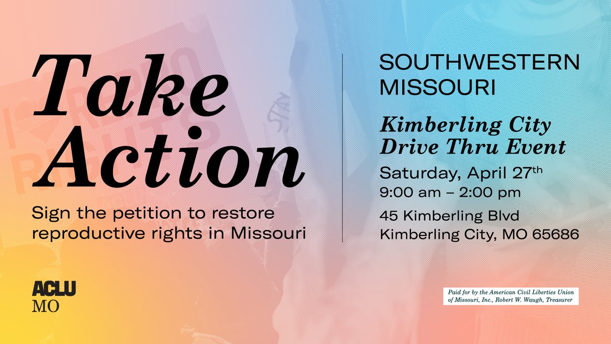 Another drive-thru opportunity has been added for Southwestern Missouri in Kimberling City. This is a perfect opportunity to sign the petition to restore abortion access before enjoying a day on the lake. Check the thread for other signing opportunities near you! #EndTheBanMO