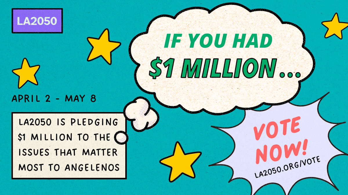 Our partners @LA2050 want to know: what issues matter most to LA? YOU can vote now, and $1M will be given to local organizations like ours working on the top-voted issues. 🗳 VOTE HERE: la2050.org/vote?Grid110 #LA2050GrantsChallenge #WhoCanYouCan