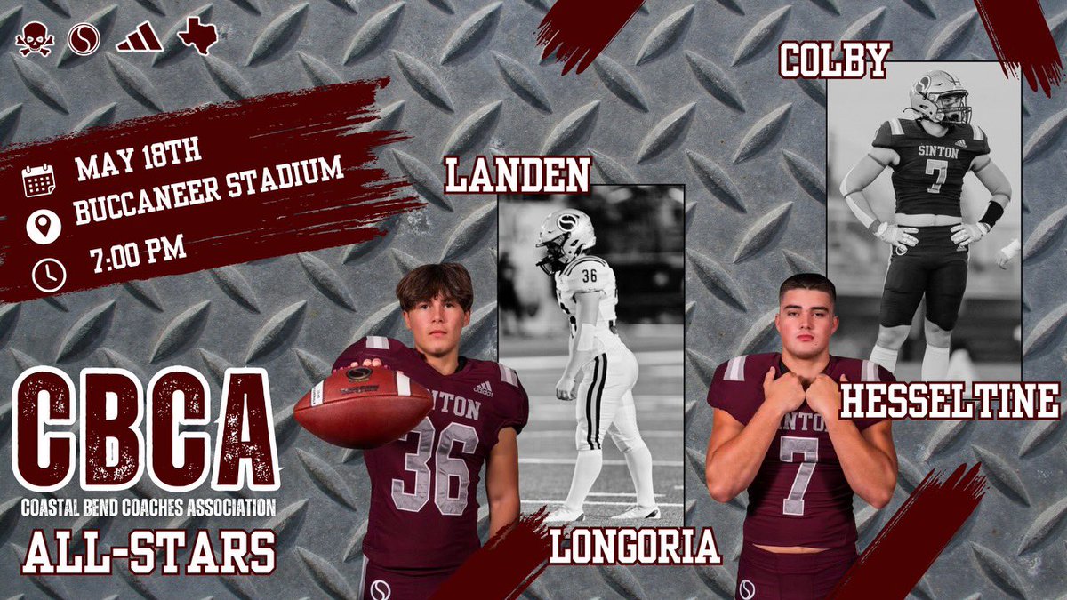 Congratulations to Landen and Colby on being selected to play in the Coastal Bend Coaches Association All-Star Football Game!! PIRATE PRIDE!!!🏴‍☠️🏈