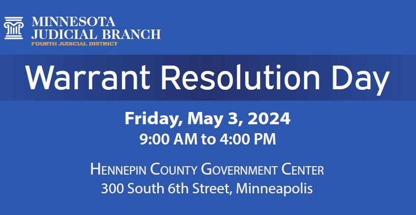 This Friday is @Hennepin County Warrant Resolution Day -- Visit the Hennepin County Government Center on Friday, May 3, 9 a.m. - 4 p.m. for an opportunity to have any outstanding Hennepin County misdemeanor or gross misdemeanor warrant you have recalled.