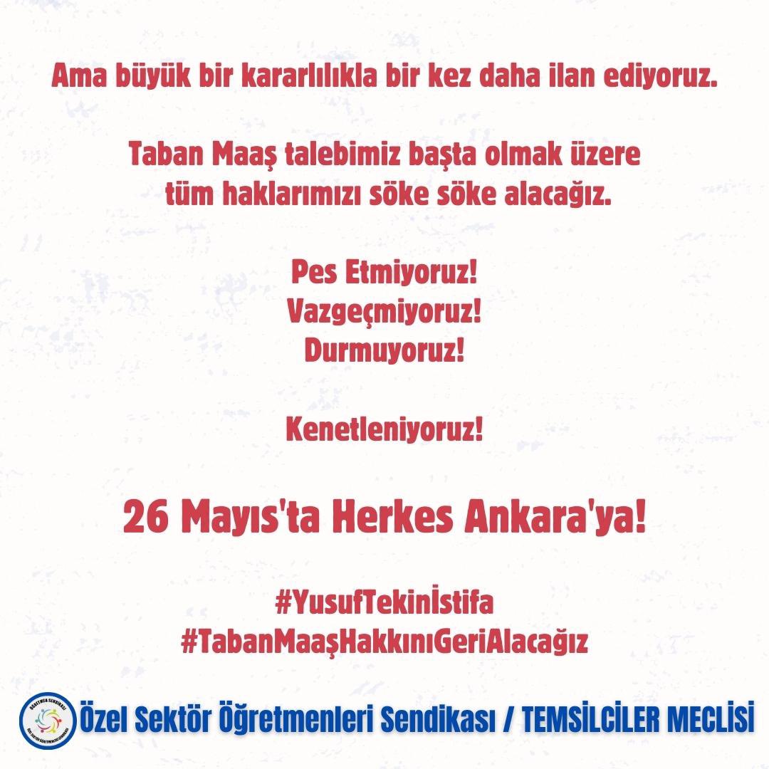 Öğretmenler hakları için yeniden Ankara’ya gidiyor! Özel sektör öğretmenlerine taban maaş hakları için düzenleme yapılacağı sözünü verip, sonrasında katıldığı canlı yayında “böyle bir yetkisi olmadığı” şeklinde yalan söyleyen Milli Eğitim Bakanı @Yusuf__Tekin, @ogretmensendika…
