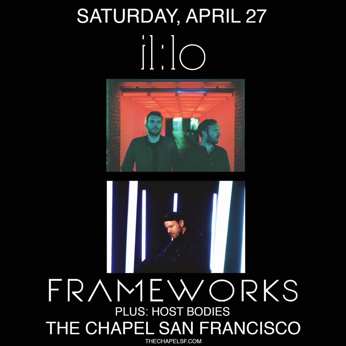 Spend the evening with il:lo + Frameworks + Host Bodies this Saturday, April 27! 🌟 Get your tix here: tinyurl.com/5n78zj8e