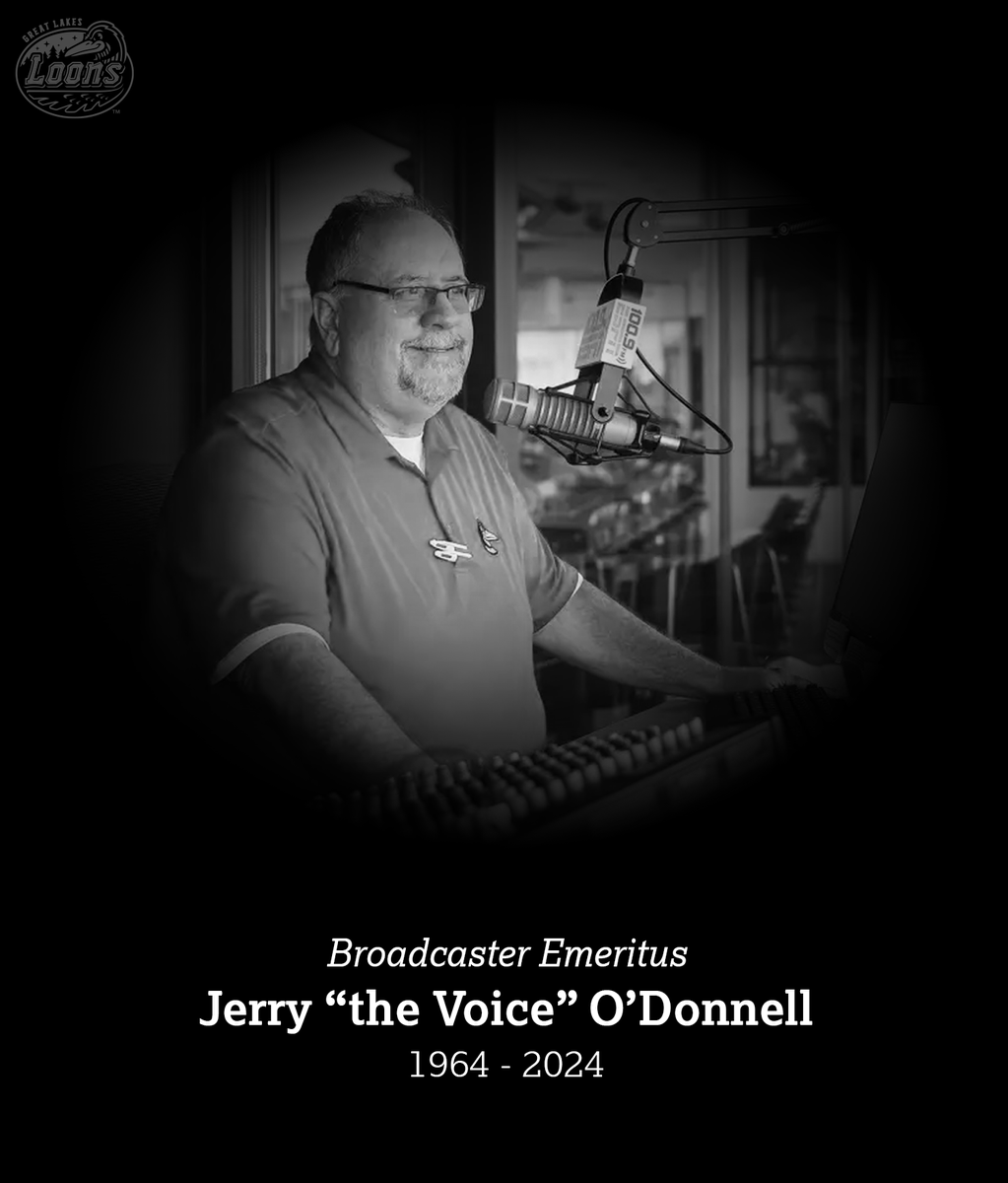 greatlakesloons's tweet photo. It is with great sadness we share the passing of our beloved P.A. Announcer and friend, Jerry O'Donnell. From the moment Dow Diamond opened for the first time on April 13, 2007, to the next 1,040 Loons games that followed, over 3 million fans were entertained https://t.co/NCP0wAk2i2