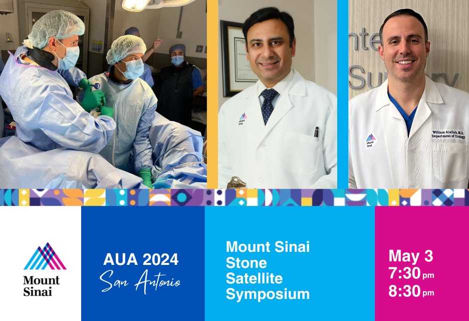 Don't forget to register for the Mount Sinai Stone Symposium at #AUA24! Explore Ureteroscopy advancements, PCNL, and more with experts @peepeeDoctor, @DrBenChew, @William_Atallah, Dr. Jorge Gutierrez-Aceves, and more. Registration is free! eventcreate.com/e/kidney-stone…