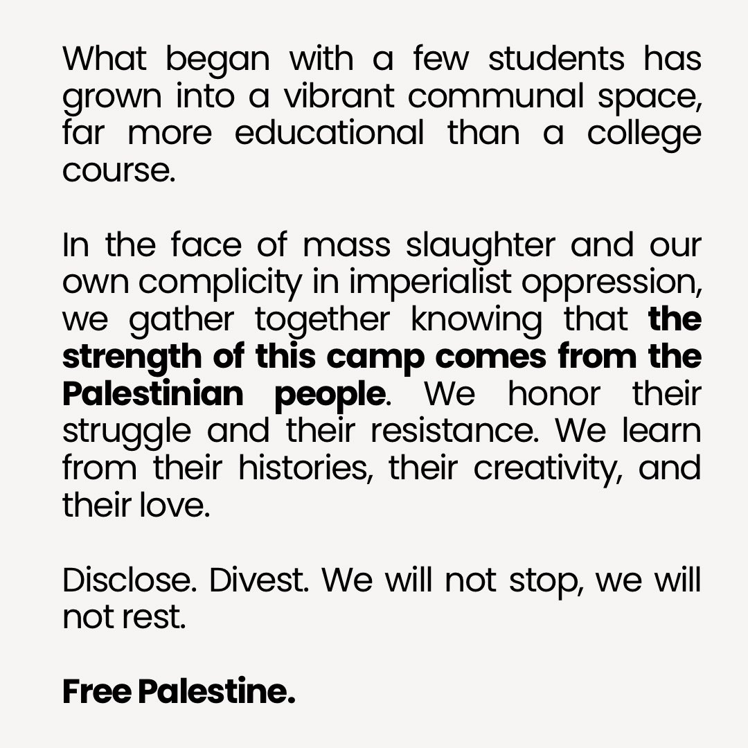 A statement from the Gaza Solidarity Encampment on opportunists entering our space.