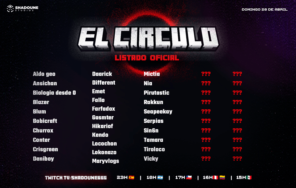 30 primeros streamers confirmados de mi evento! 🥳 Domingo 28/04 | 23h 🇪🇸 | 18h 🇦🇷 | 17h 🇨🇱 | 16h 🇵🇪🇨🇴 | 15h🇲🇽 Quienes faltan? 👀