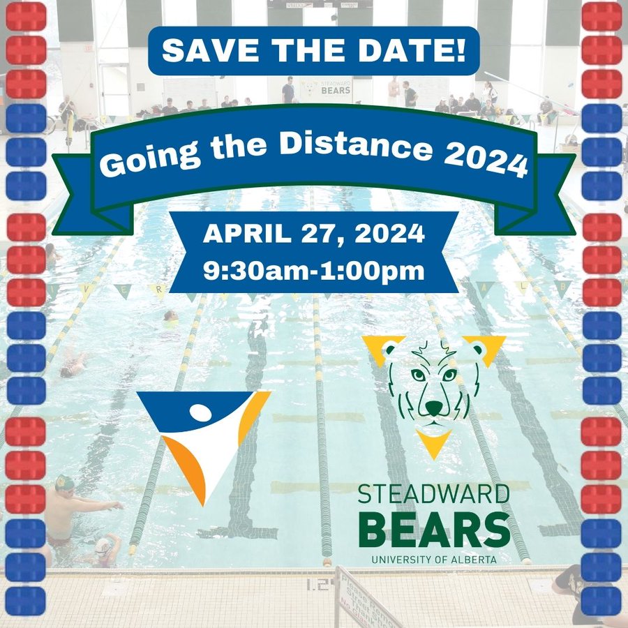 Happening tomorrow! The Steadward Bears Para Swim Team annual Going the Distance Fundraiser. April 27th from 9:30am – 1:00pm! Show your support or donate here: uabgive.ca/gtd @steadwardcentre