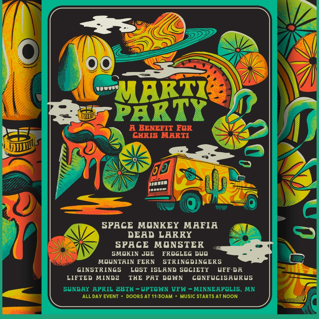 Don't Miss 'Marti Party - A Benefit for Chris Marti' w/ Space Monkey Mafia, Dead Larry, Space Monster, Smokin' Joe, Frogleg Duo, Mountain Fern, Stringdingers, Ginstrings, Lost Island Society, Uff-Da, Lifted Mindz, The Pat Down, Confucisaurus on Sun Apr 28
#uptownvfw #minneapolis