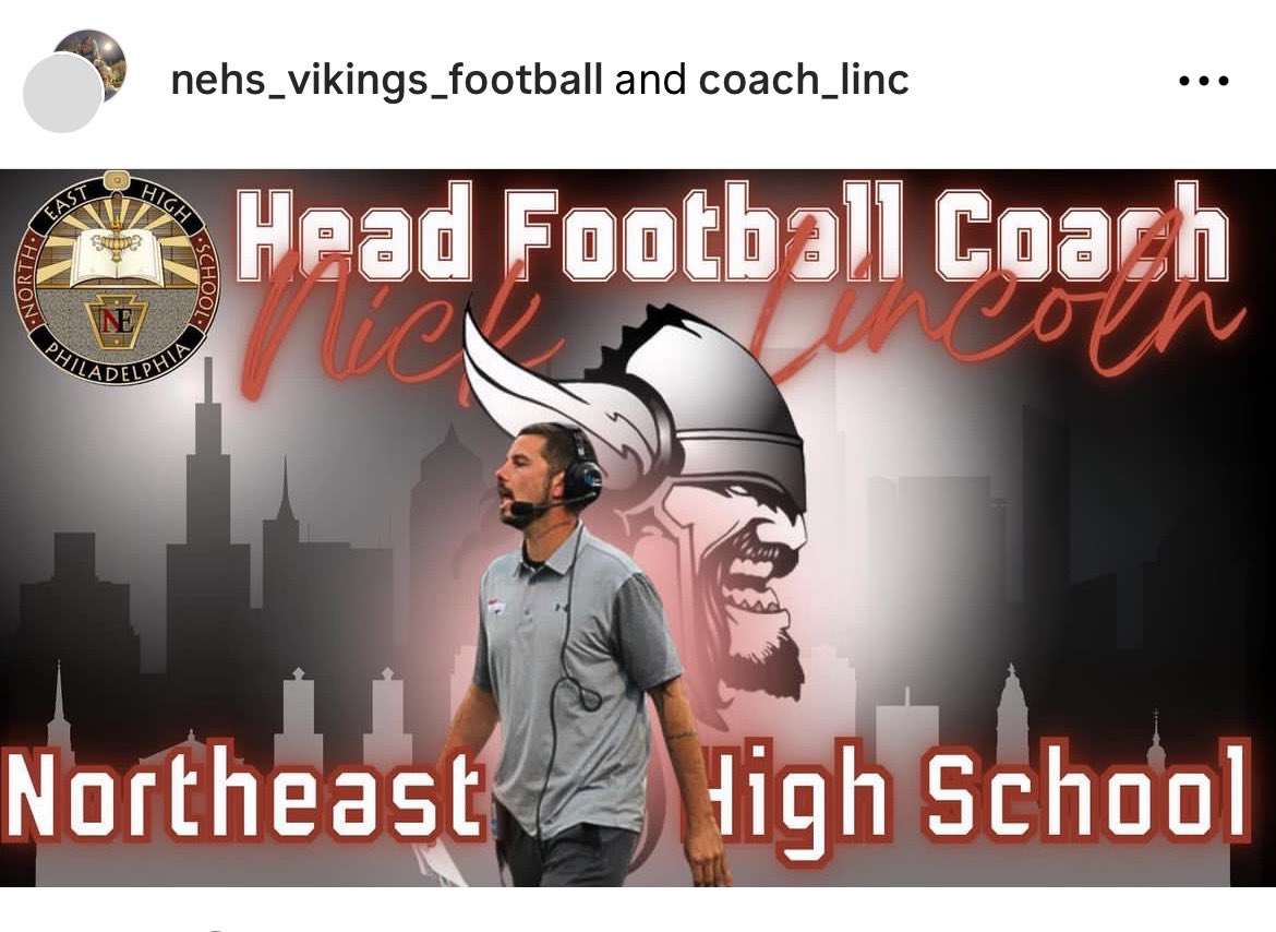 Congrats <a href="/Coach_Linc/">Nicholas Lincoln</a>  Northeast High School new football coach !!!