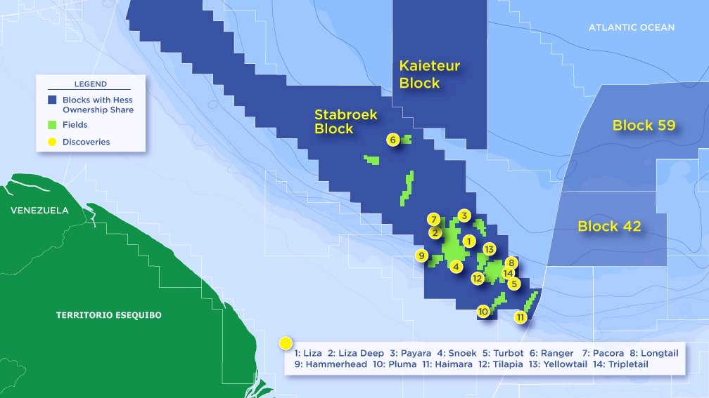 #HaceUnAño Hess Corporation anunció un nuevo descubrimiento de petróleo en el pozo Lancetfish-1 en el Bloque Stabroek, aguas por delimitar entre Guyana y Venezuela #26Abr 2023 El pozo encontró 92 pies de arenisca que contiene petróleo. #MiMapa