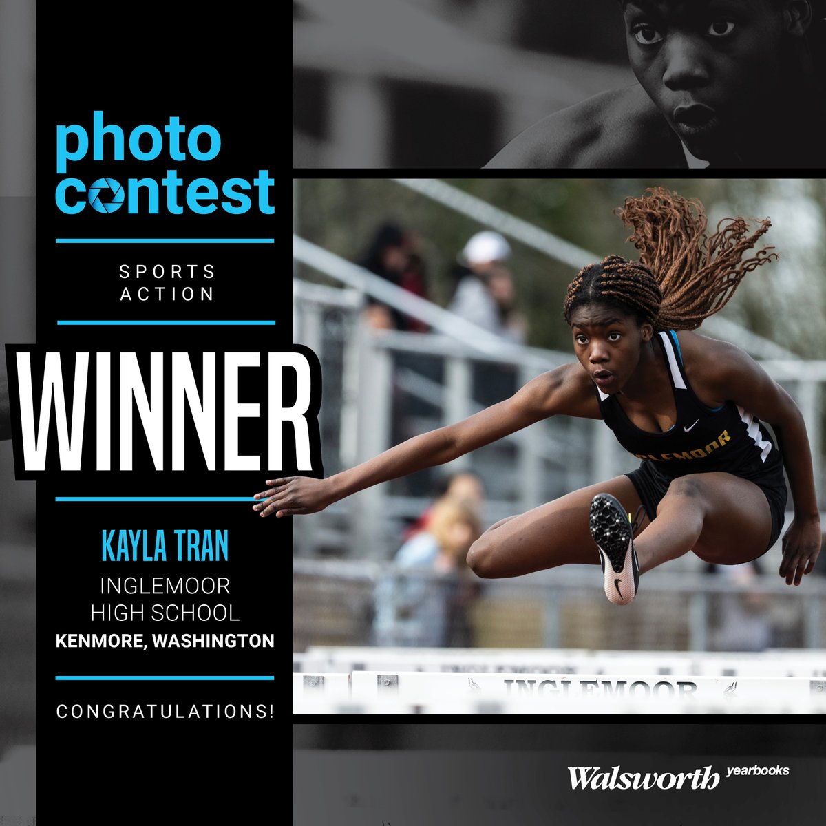 Congratulations to Kayla Tran from Inglemoor High School in Kenmore, Washington, on winning first place in the Sports Action category! To see all of our winners and honorable mentions, check out our gallery via the link tinyurl.com/29n9vneu. #Walsworth #Yearbooks