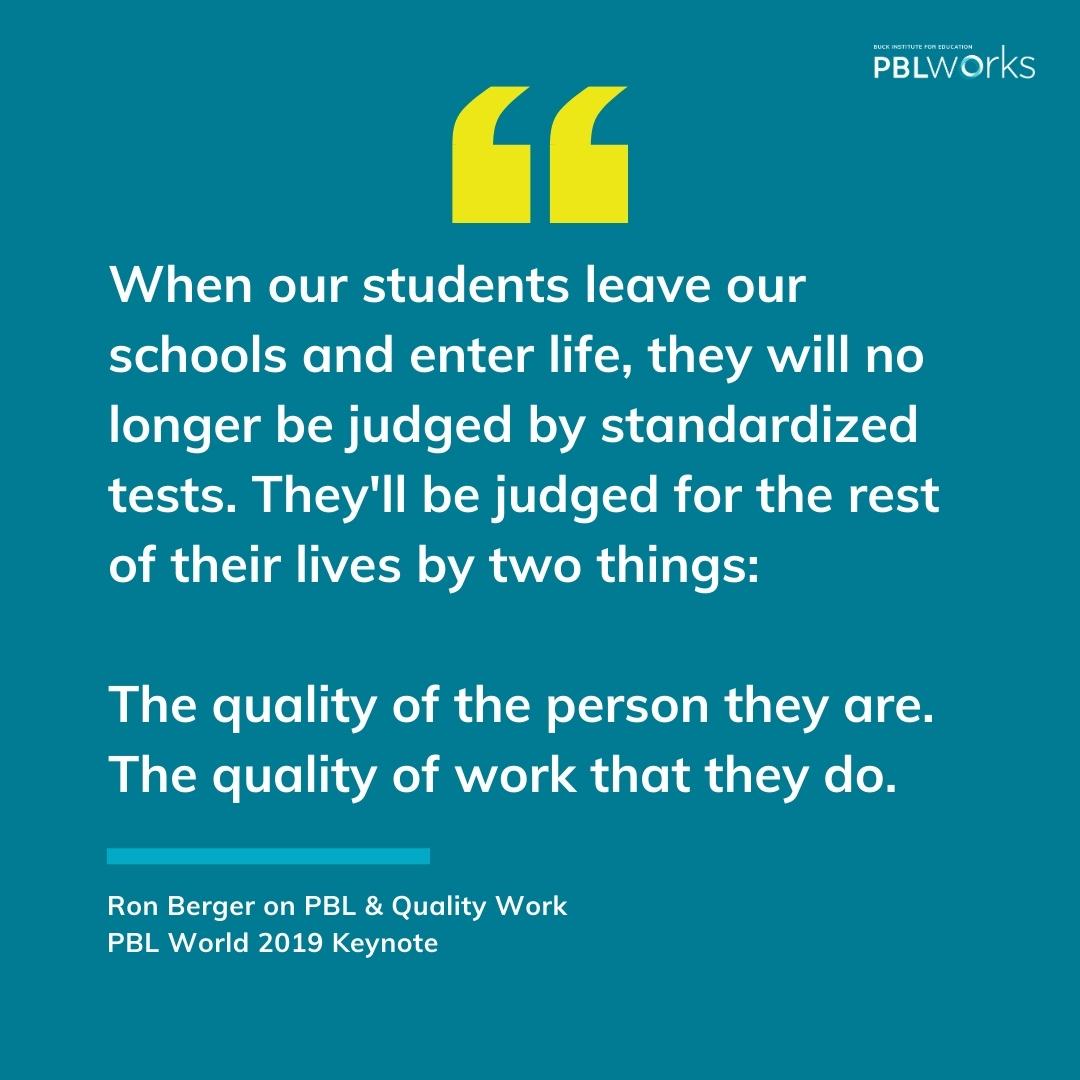 'When our Ss leave our schools and enter life, they will no longer be judged by standardized tests. They'll be judged for the rest of their lives by two things: 1️⃣ The quality of the person they are. 2️⃣ The quality of work that they do.' -Ron Berger 🎥 bit.ly/474ZKqp