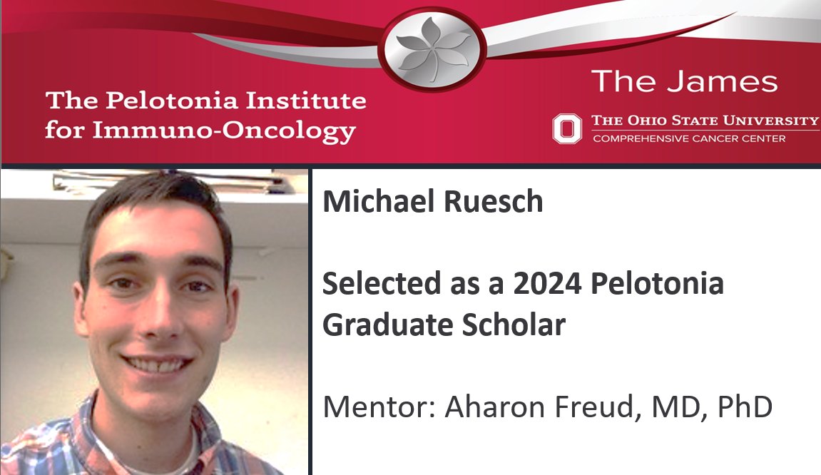 🎉Kudos to Michael Ruesch, MSTP Student in the lab of Dr. Aharon Freud. Michael received a Pelotonia Graduate Scholar award for his project titled “Paradoxical effects of #IL15 Signaling in #NK maturation and KIR acquisition.”