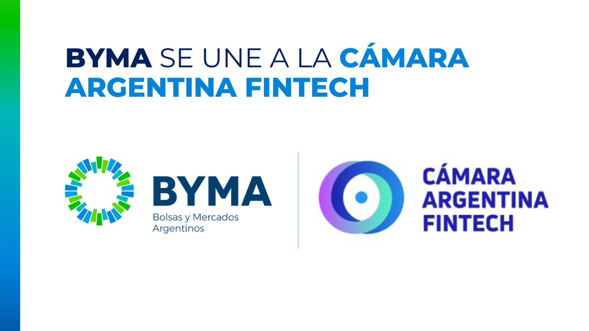 ¡BYMA se une a la @CamaraFintechAr! 🙌🏼🚀 Para potenciar el ecosistema financiero y el Mercado de Capitales de 🇦🇷 sobre la base de innovación, tecnología, inclusión y educación financiera. En BYMA buscamos que cada vez más argentinos accedan al Mercado de Capitales.