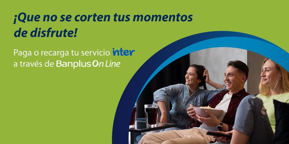 Productos y Servicios | ¡Olvídate de las colas! Paga tu servicio de Inter desde la comodidad de tu casa con Banplus On Line, solo ingresa con tu usuario, dirígete a la pestaña de pagos, selecciona inter y completa los datos.
#Banplus #HacemosPaís #DeLaManoContigo