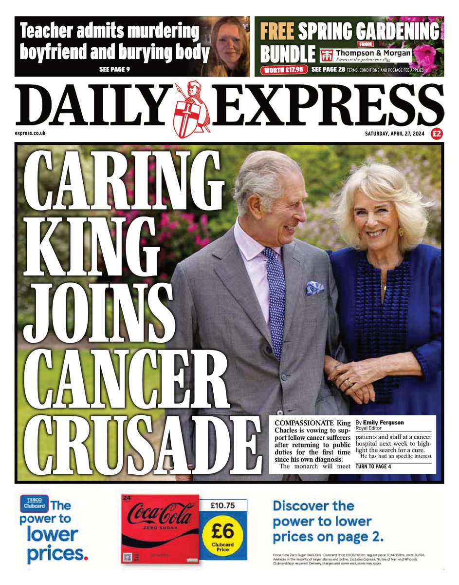 Saturday's DAILY EXPRESS: Caring King joins cancer crusade
#TomorrowsPapersToday