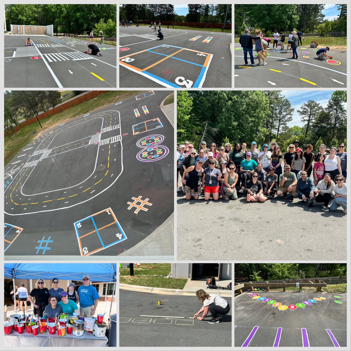 Another great Paint the Playground event w/ @LevineChildrens Injury Prevention coordinating at the Telra Institute. PTP helps create alternative play areas for kids so “regular” playgrounds aren’t as crowded, ↓ risk of injuries. 

#MetrolinaTrauma #InjuryPrevention #SoMe4Trauma