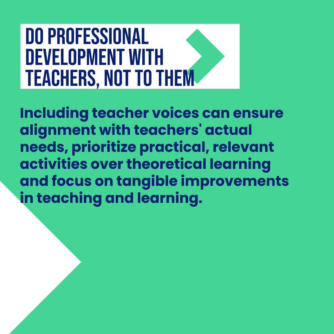 GPforEducation's tweet photo. Teacher professional development is a powerful tool to improve teaching and with that, learning.

Here are 5 ideas from teachers on how to improve it.

#TeachersTransform