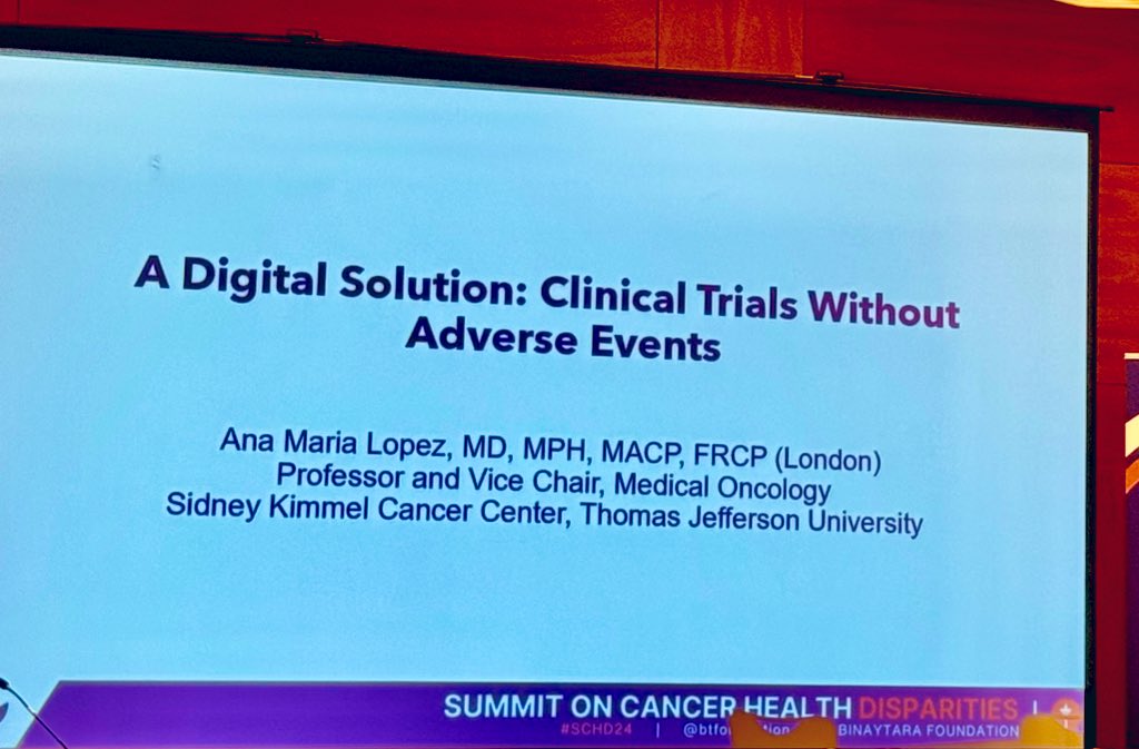 Dr. AnaMaria Lopez (@anamarialopezmd) presenting on digital solutions to clinical trials at #SCHD24 @ResearchAtJeff @KimmelCancerCtr @CANCERADMIN @andrewchap361