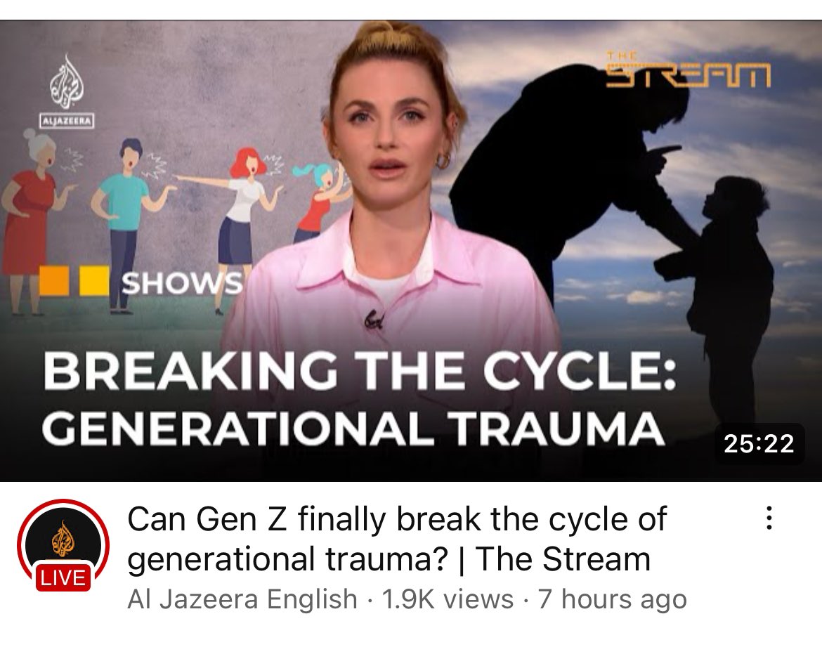 Check out our new show « Can Gen Z finally break the cycle of generational trauma? » youtu.be/A_tBbWLXaiA?si… @ajstream #generationaltrauma