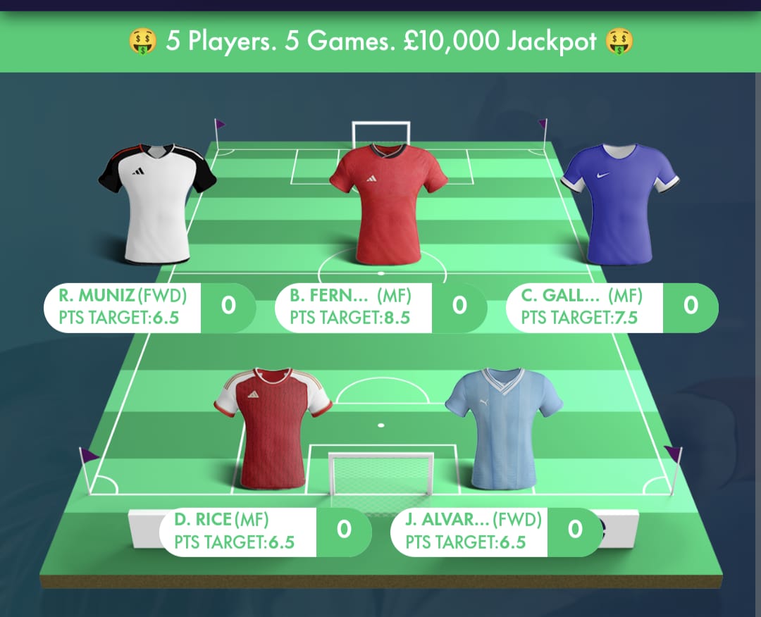Shown below is my Fantasy5 team for this round 👇 I've made a conscious effort to pick players based on realistic target limits rather than simply picking the talisman of each club. Enter by 3pm UK today to win £10,000! ⌚ bit.ly/3OtKnz2 #ad
