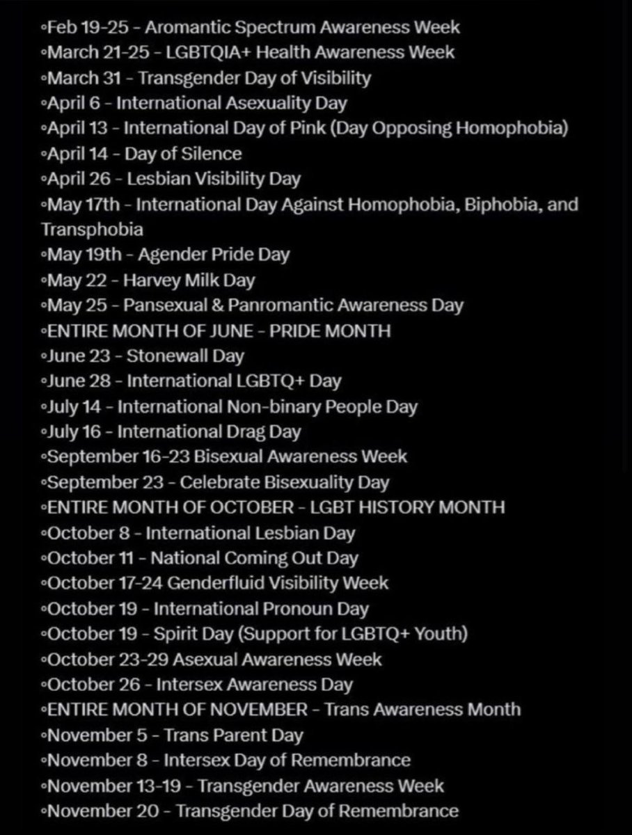 MaureenWRC's tweet photo. First it was Pride Day, 1971.
Then it was Pride Week, 1979.
After that it was Pride Month, 1999.
Now it’s Pride Season, as of 2022.
Used to be June, July &amp; Aug. 
Now it’s also May &amp; Sept.

Don’t forget the special days.

No other word except indoctrination.

🇨🇦 is drowning. https://t.co/EmRfQ5Syon
