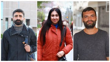 Gazetecilik suç değildir! 4 gündür gözaltında tutulan 6 gazeteci bugün serbest bırakılırken adliyeye çıkarılan Mezopotamya Ajansı (@MAturkce) muhabirleri Esra Solin Dal, Mehmet Aslan ve gazeteci Erdoğan Alayumat tutuklandı! Gazetecileri derhal serbest bırakın!