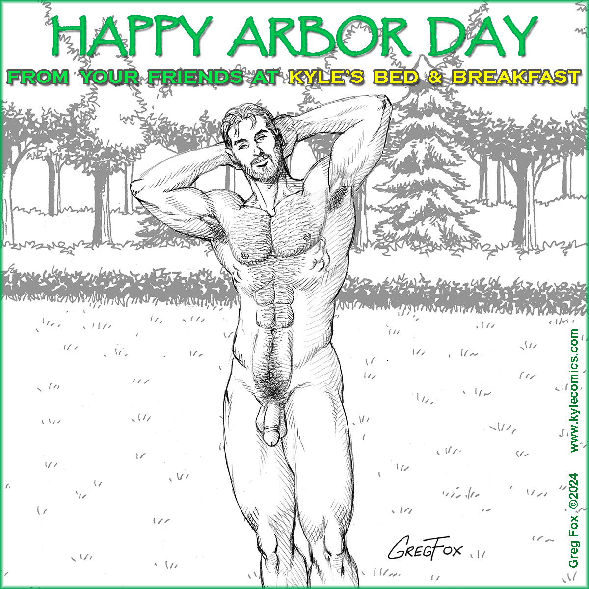 Happy Arbor Day, from Drew and all your friends at Kyle's B&B!!! 🌳 🌲🌳 🌲🌳 (Which do you prefer... with fig leaf, or without?). 🌳 🌲🌳 🌲🌳 #ArborDay #ArborDay2024 #KylesBnB #malefiguredrawing #figuredrawing #figleaf