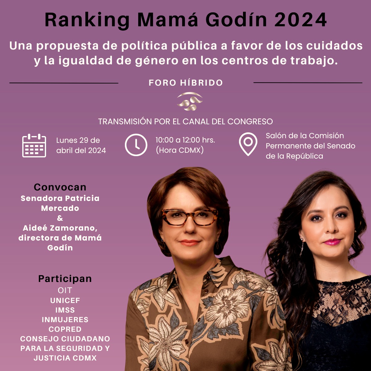 Si te han negado empleo por ser mamá o tener bajo tu cuidado infancias, personas adultas mayores o personas con discapacidad, te esperamos en el <a href="/senadomexicano/">Senado de México</a> para el lanzamiento del #RankingMamáGodín 2024 Regístrate:wix.to/JV7QrBK
<a href="/Pat_MercadoC/">Patricia Mercado</a> @soymamagodin