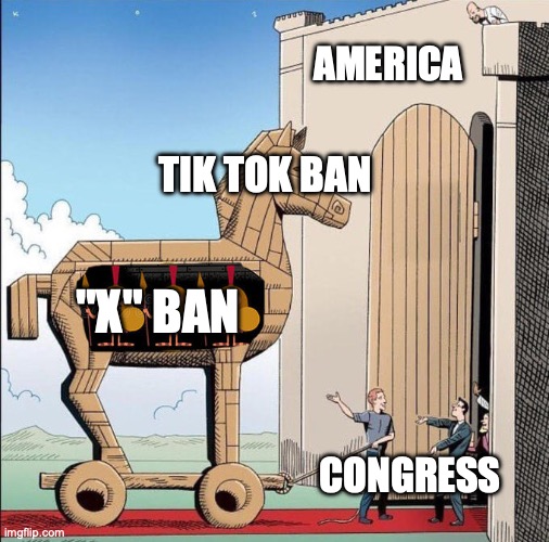 I don't think the GOAL of the TikTok ban legislation was ever really to 'ban' TikTok..
It will somehow be used to ban 'X'.
Which was always it's original intention..
#TrojanHorse