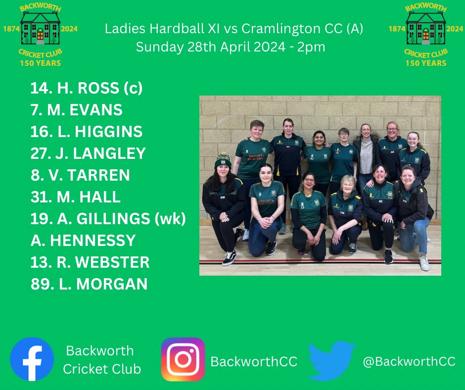 A new chapter in the history books of Backworth CC will be written on Sunday afternoon. After 150 years, our Ladies’ team are set to play their first ever hardball match - away against Cramlington CC. Best of luck to all involved - bring home a win! 💚💛