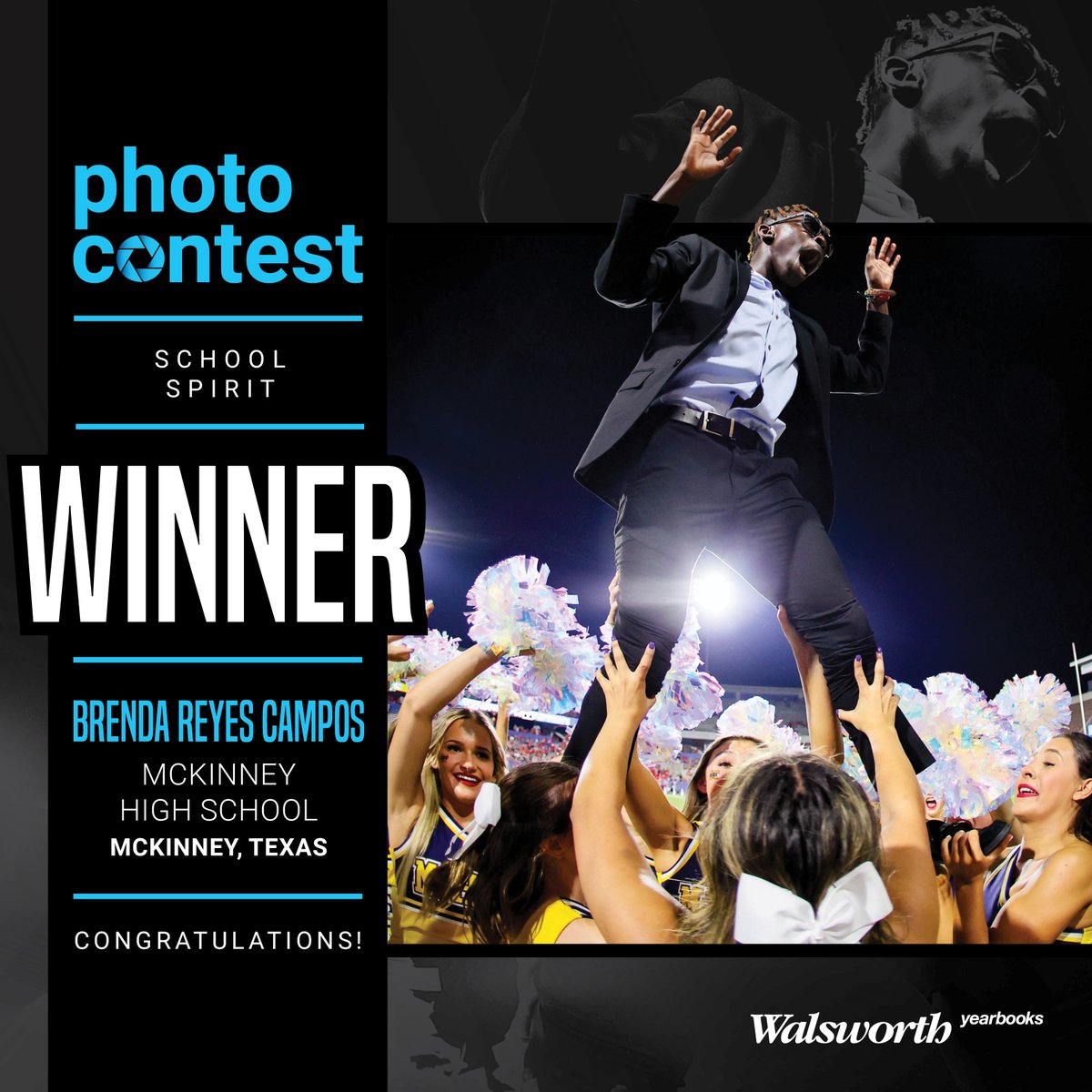 Congratulations to Brenda Reyes Campos from McKinney High School in McKinney, Texas, on winning first place in the School Spirit category! To see all of our winners and honorable mentions, check out our gallery via the link tinyurl.com/29n9vneu. #Walsworth #Yearbooks