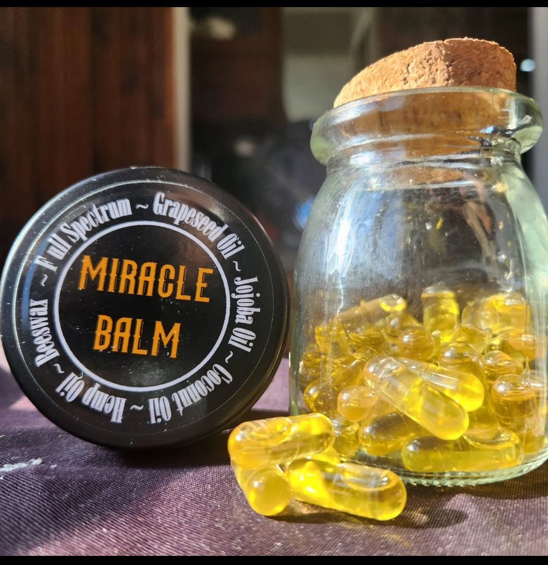 Miracle Balm and our Healing Cana oil capsules This is the dream team for many ailments from serious to regular pains and aches amazing for skin scars wrinkles deep tissue pain and muscle pain and the capsules fill your body with the best cannabinoids on the market