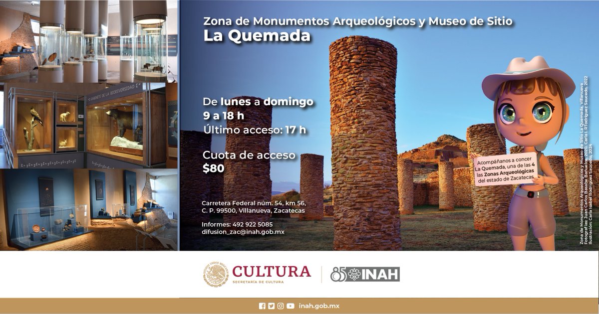 ¡Ven y visita la Zona de Monumentos Arqueológicos y Museo de Sitio La Quemada!

🗓️ De lunes a domingo, 9 a 18 h
🎟️$80
📍 Carretera federal no. 54, Km 56, Villanueva, Zacatecas

#VenAtuZona #CuidaTuZona