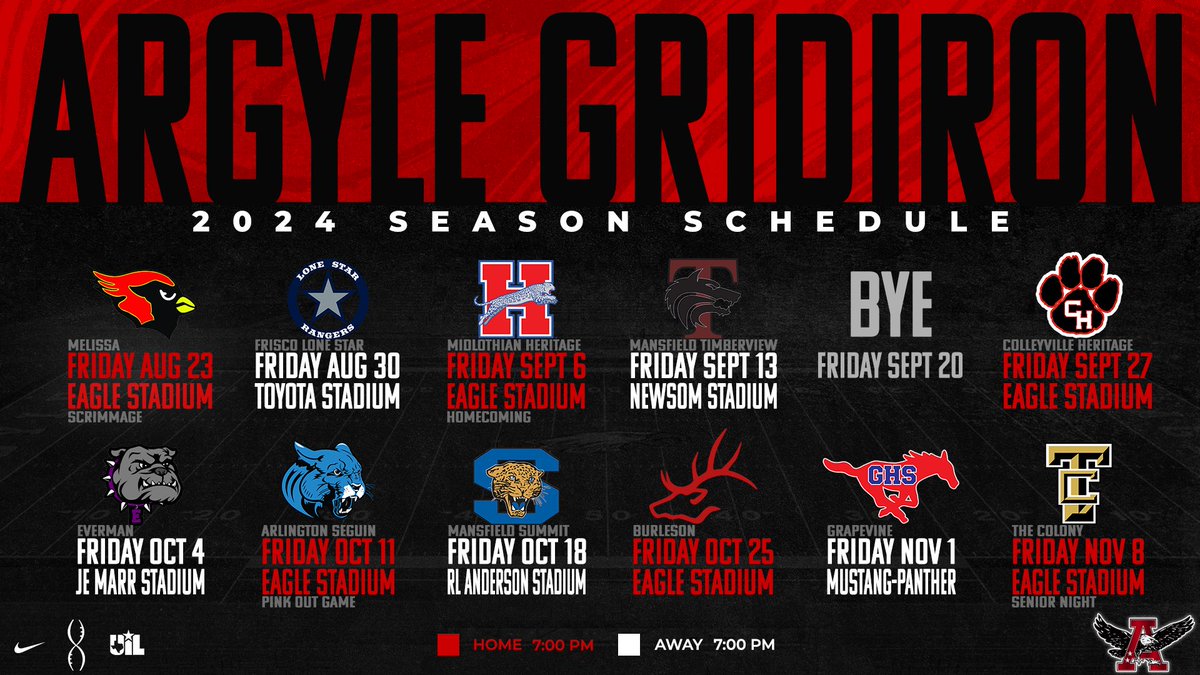 2024 Schedule w/ 📆 ⏰ 📍 #DNA @ArgyleISD I @ArgyleSports